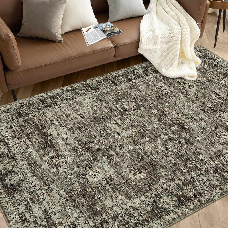 Area Rug Machine Washable Rug for Living Room Vintage Distressed Accent Rug Non Slip Stain Resistant Kitchen Rug Traditional Carpet for Home Office