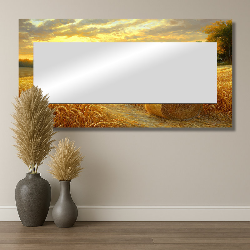 Countryside Golden Harvest Fields II - Landscapes Mirror Wall Art - Printed On Metal, 28" x 55"
