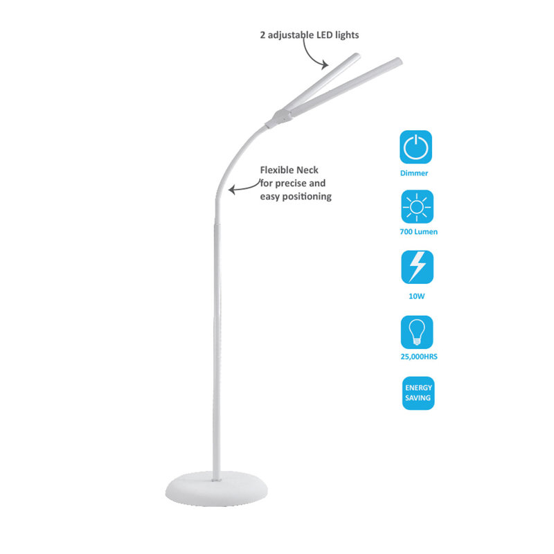 Kinard 125cm White LED Task Floor Lamp