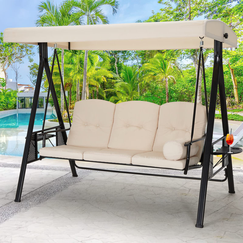 3 Person Porch Swing with Canopy, Beige