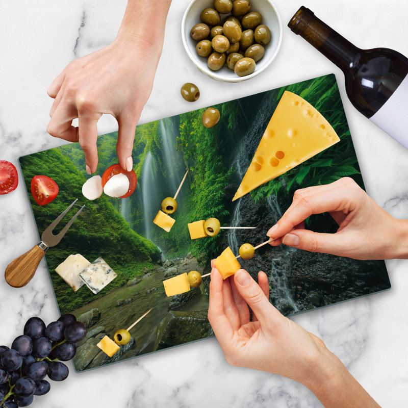 Ambesonne Scenery Cutting Board Large Size Waterfall Forest Green and Brown