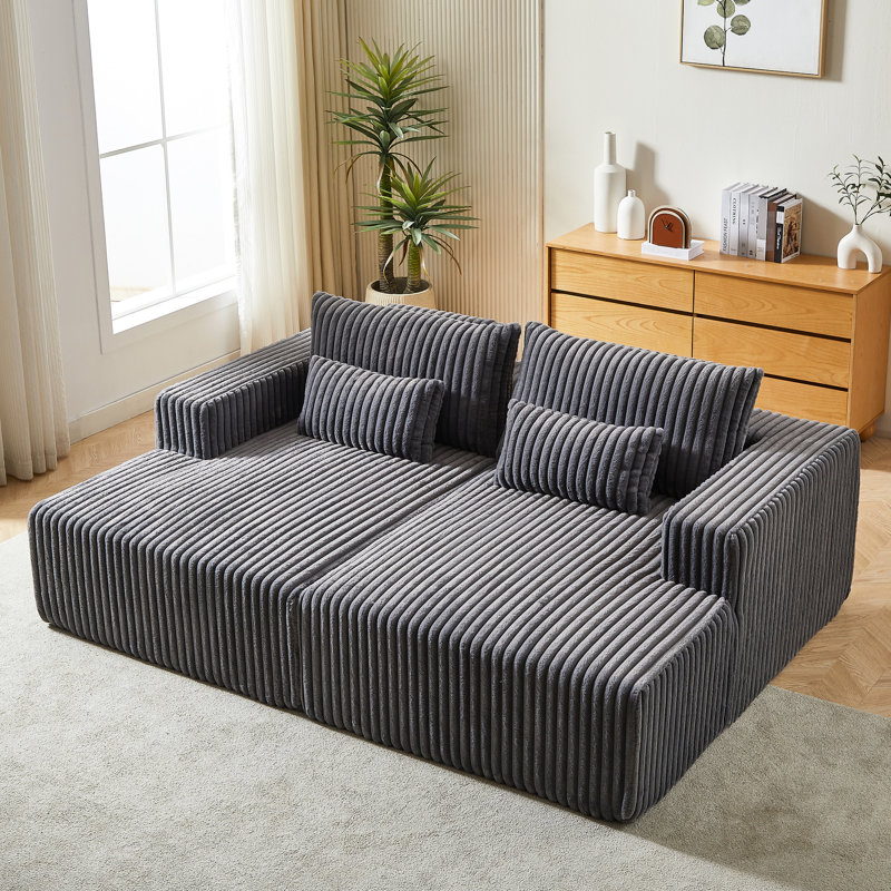 Chaise longue modulaire surdimensionnée de 87 po avec fauteuil inclinable en velours côtelé gris, sans assemblage, pour un salon de chambre à coucher, assemblage requis