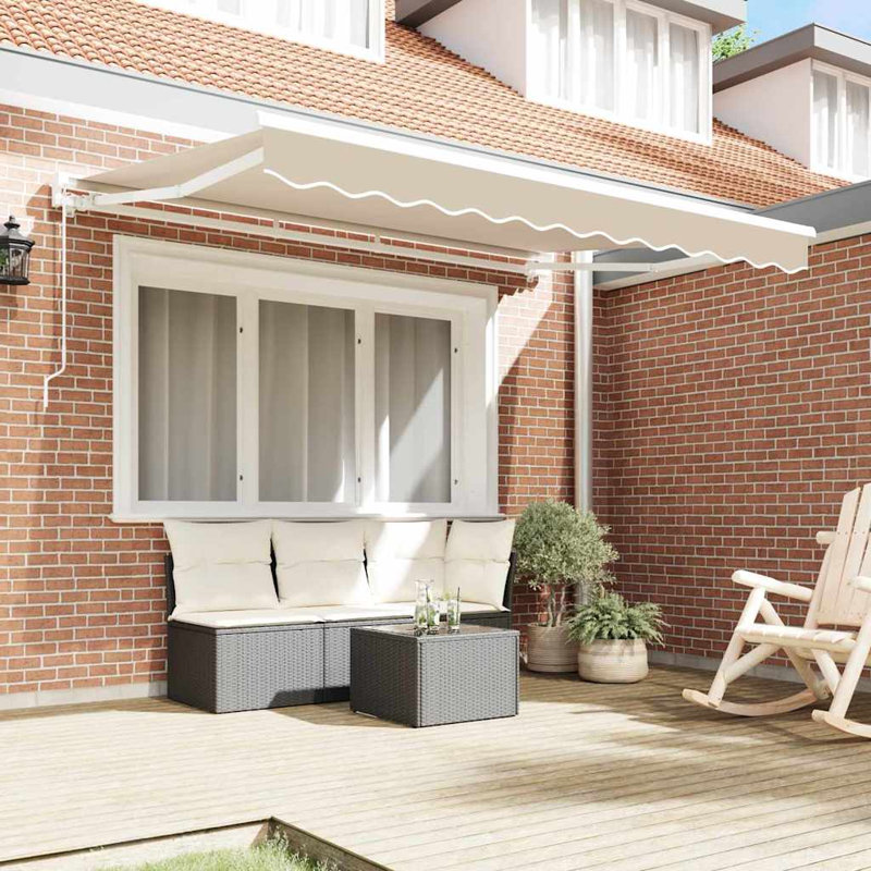 VidaXL Polyester Cover Retractable Patio Awning, 350cm W x 200cm D, Beige/White