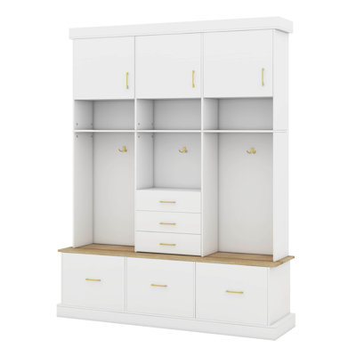 Hall Tree With Bench, 75" H Entryway Storage Organizer With Coat Hooks, 6 Drawers & 3 Cabinets And 3-Tier Top Storage, Mudroom Furniture by Mercer41