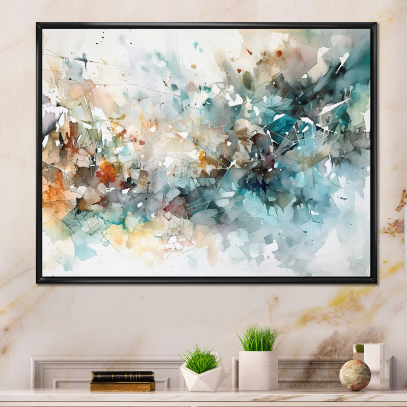Vibrant Paint Eruption V - Abstract Geometric Wall Art, 30" H x 40" W, Floater Framed Print, Black