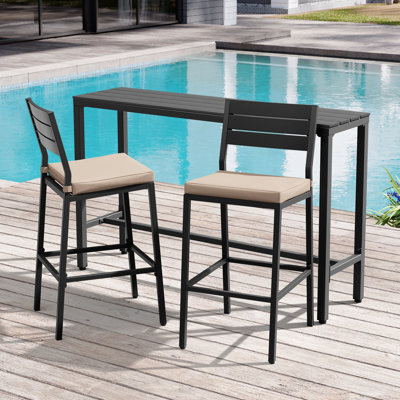 Ensemble de bar de patio en métal pour 2 personnes avec coussin amovible, 140 cm (L) x 40 cm (P)
