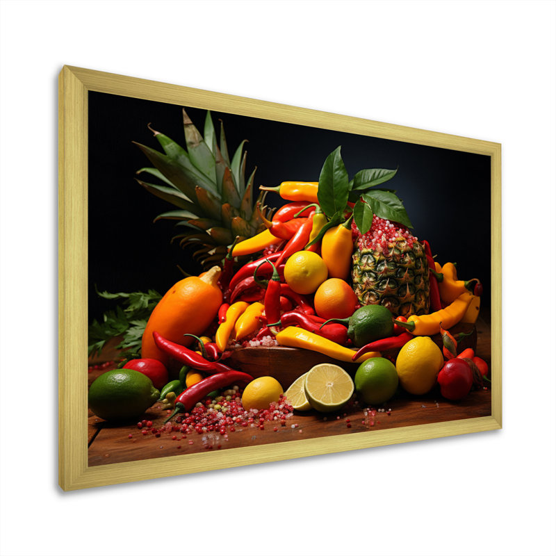 «Caribbean Fruits II», reproduction sur toile, Cadre doré simple, H 24 po x l 32 po x P 1 po