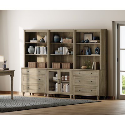 72.1"H X 101.6"W Bookcase With Drawers And Glass Doors, Tall Book Case With Open Book Shelfs, Large Wood Bookcases Farmhouse Bookshelves For Living Room Bedroom Home Office Kitchen, 72''