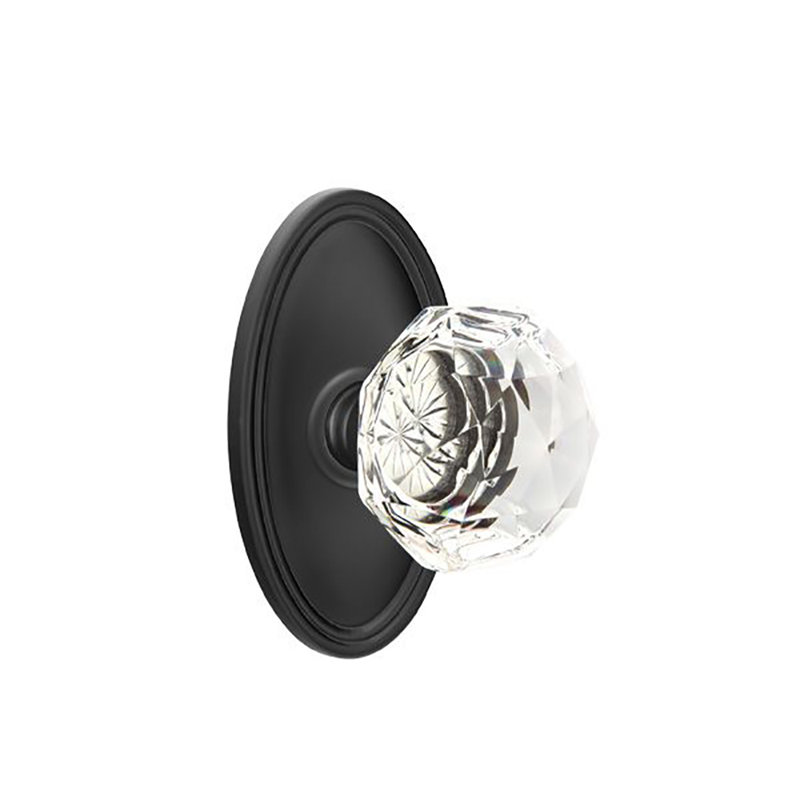 Ensemble de boutons d'intimité Emtek avec bouton ovale en verre Roestte et Diamond, Dos plat