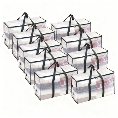 Lot de 8 sacs de rangement transparents en polypropylène tissé de 88 L, 68,5 cm × 38 cm × 35,5 cm, pliables, pour couettes, vêtements, boîtes, bacs, paniers et seaux