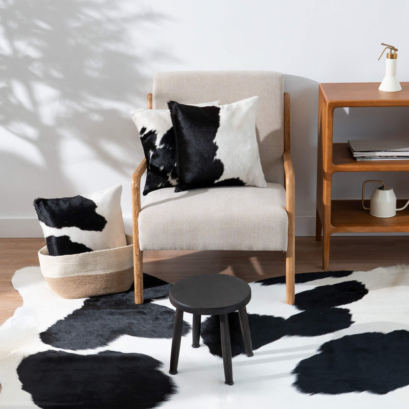 Housse et insert de coussin carré en peau de vache, Noir / Blanc