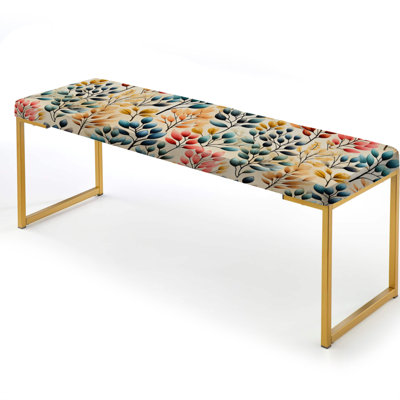 Watercolor Foliage Botanical Pattern - Botanical Upholstered Gold Bench