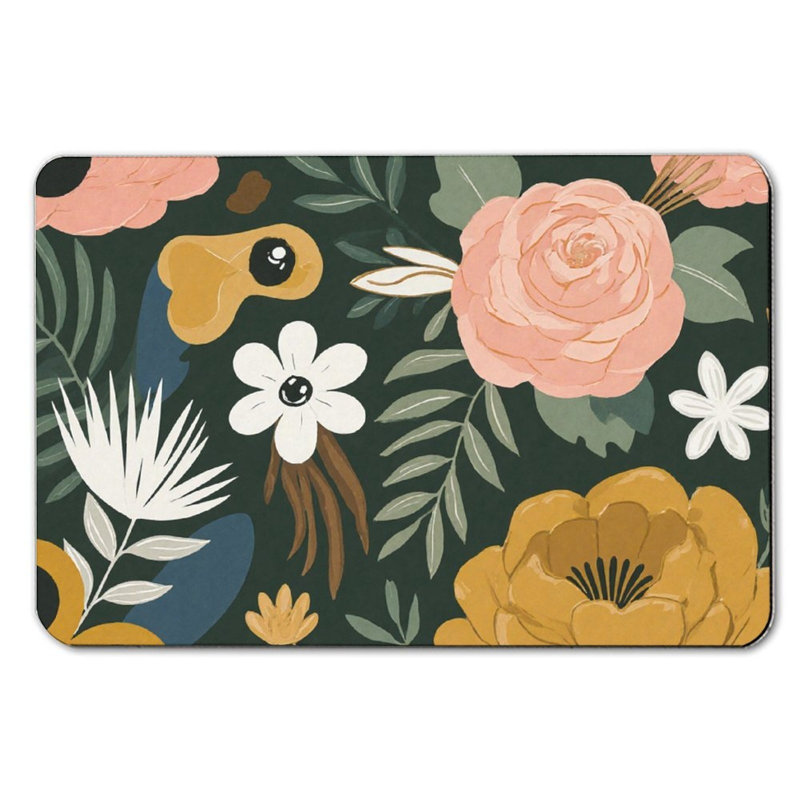 Tapis de bain 16 po x 24 po, Noir / Rose / Jaune