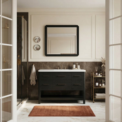 Meuble-lavabo en pierre noire et bois massif 48 po Oakwell
