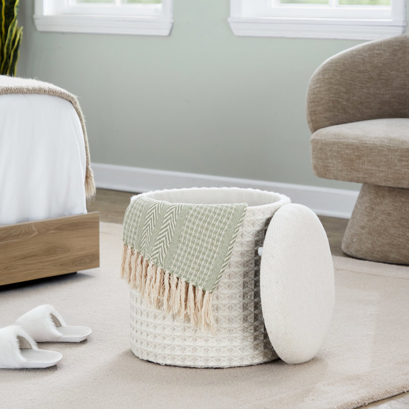 Rangement en laine de 18 pouces avec texture tissée 3D, couvercle amovible, rangement intérieur, capacité de poids de 250 lb en laine de 18 po, style texturé, utilisation limitée
