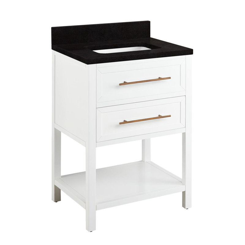 24" Robertson Single Bathroom Vanity Set with Rectangular Undermount Sink, No Drillings, Arctic White Quartz, White