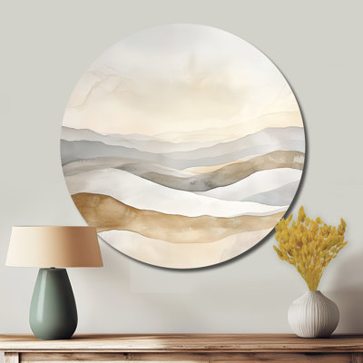 Blanc et gris doux ondulation côtière - art mural rond minimaliste en métal