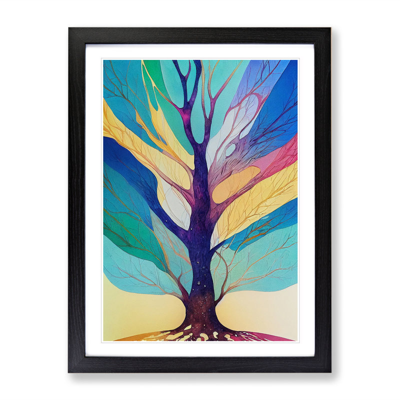 Colourful Tree Leaves No.4 Abstract - Single Picture Frame Print, 64cm H x 46cm W x 2cm D, Black