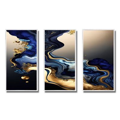 " Abstract Marble Geode Blue I " 3 - Pieces