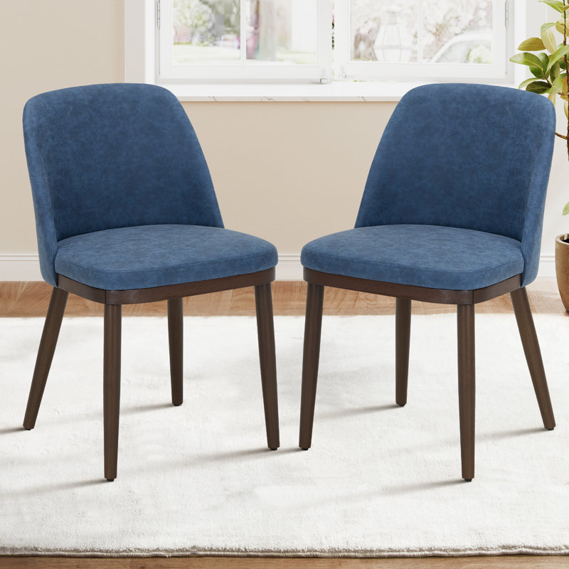 Upholstered Solid Wood Dining Chair, Blue