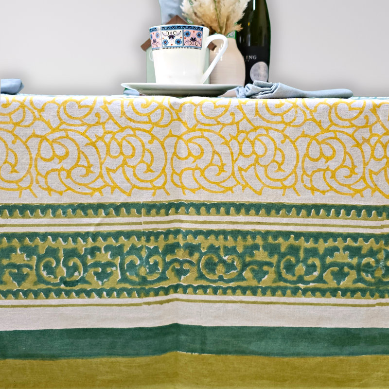 Nbad Cotton Floral Vine Tablecloth, Green, 88" W X 104" L