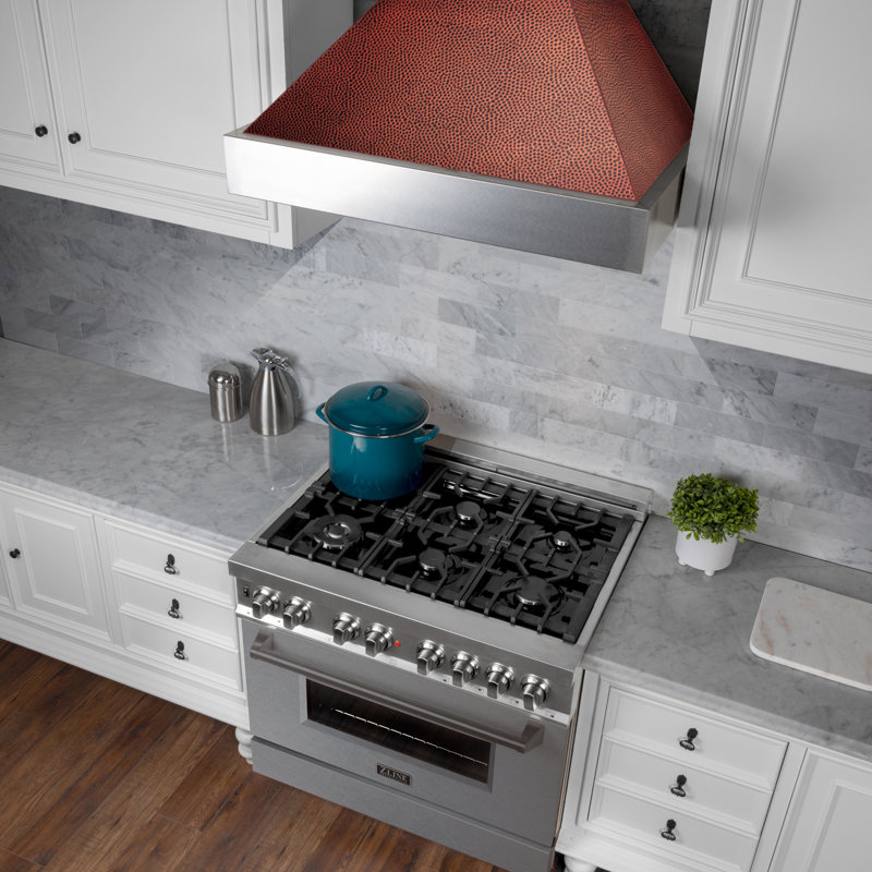 36" Fingerprint Resistant Stainless Steel Range Hood with Fingerprint Resistant Shell (8654SN-36), Hand-Hammered Copper