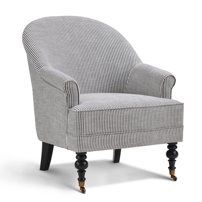 30" W Classic Soft Upholstered Striped Arm Accent Chair With Solid Wood Legs