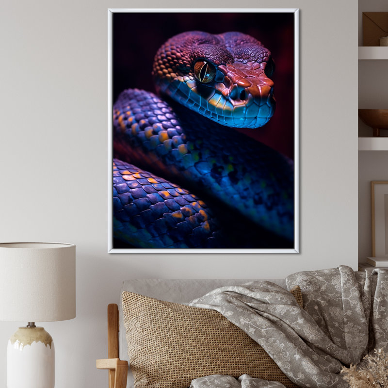 «Blue Anaconda Snake», photographie de la faune I sur toile, 44" H x 34" W, Cadre flottant blanc