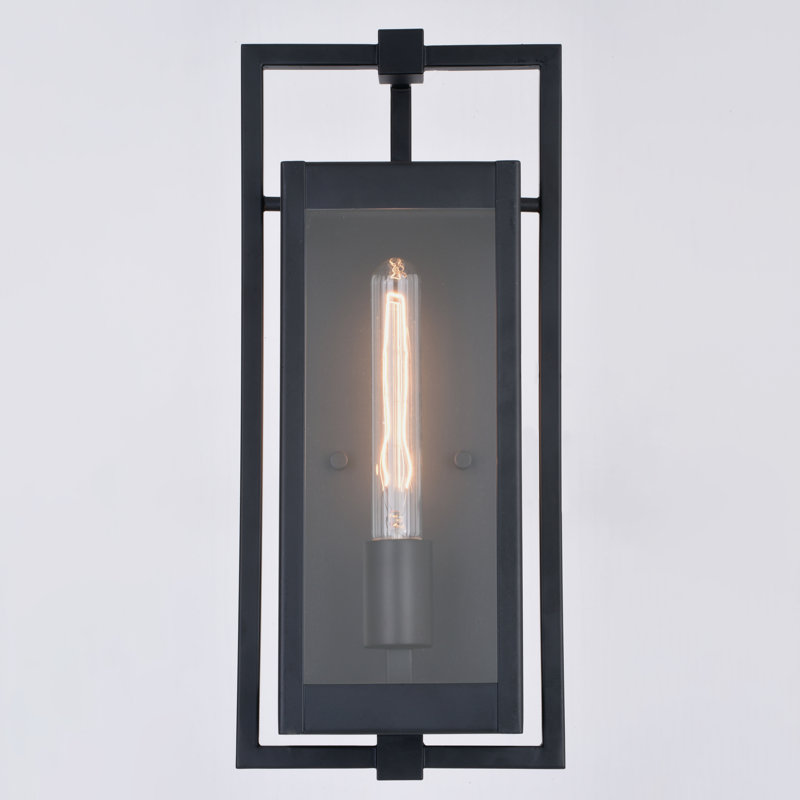 Bergina 16.25 in. H 1-Light Matte Black Contemporary Outdoor Wall Sconce made of Durable Metal, Clear Glass Shade, LED Compatible, Use for Exterior Porch Patio Front Door or Garage