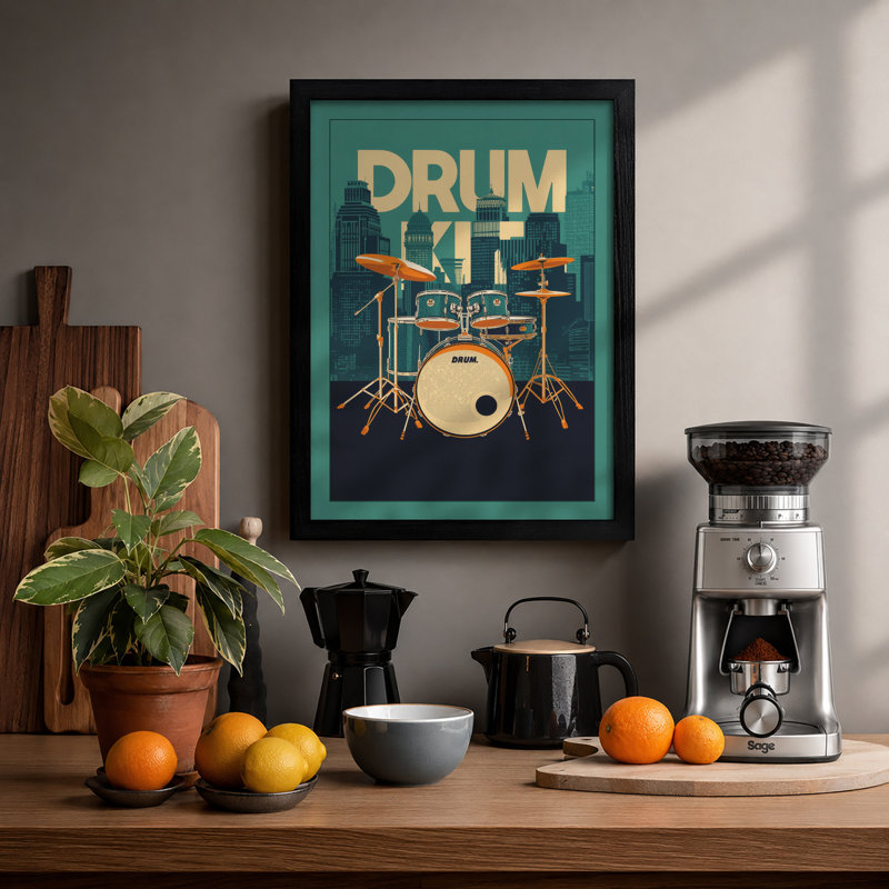 Urban Drum Kit Modern - Framed Print, A1 - 84.1 x 59.4 cm, Black