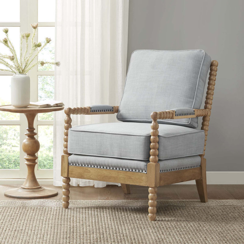 Fauteuil d'appoint avec garniture cloutée, Gris, Chêne de couleur chameau