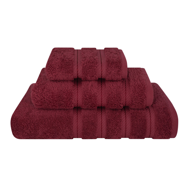 Ensemble de serviettes de bain turque 100% coton 3 pièces, collection super douce et absorbante Darcelle, Rouge bourgogne