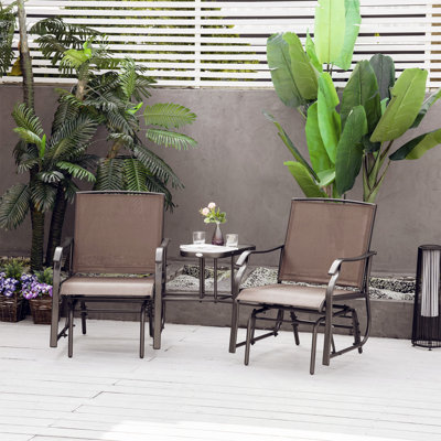 Fauteuil oscillant d'extérieur avec table basse, causeuse 2 places avec chaise berçante de patio et toile respirante pour la cour, le jardin et le porche
