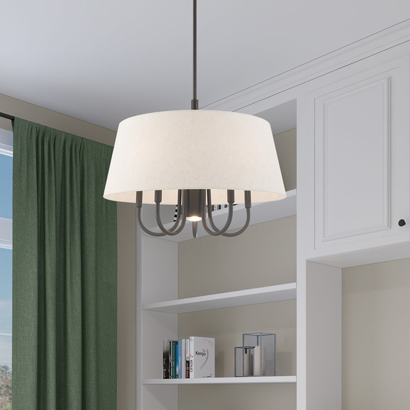 Lustre cylindrique unique et remarquable à 6 lumières Barbora, Gruau, Bronze anglais