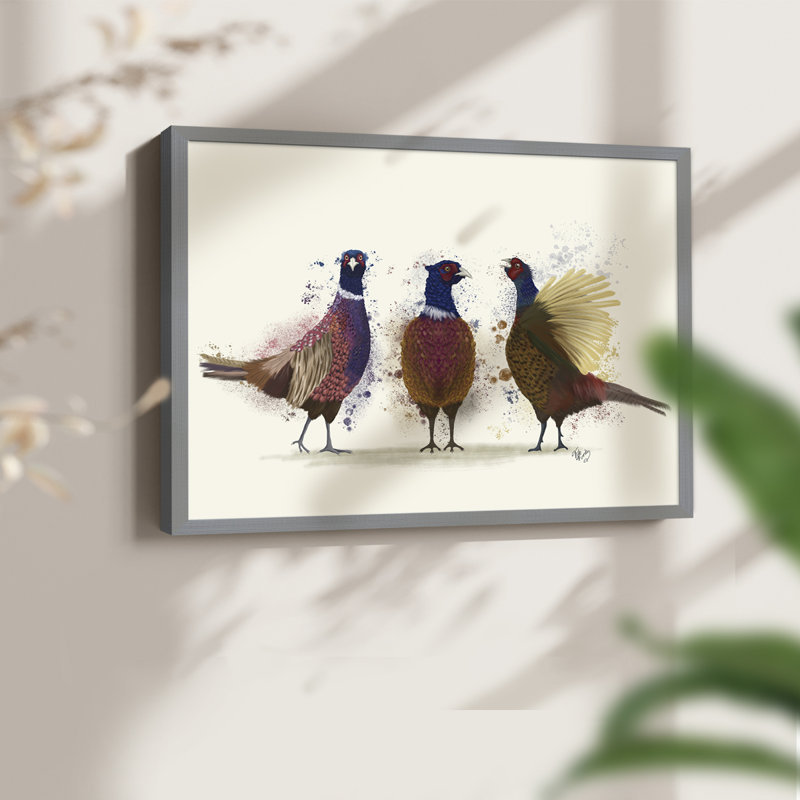 Trio de faisans - reproduction encadrée - réarmable, Gris, H 16 po x l 20 po
