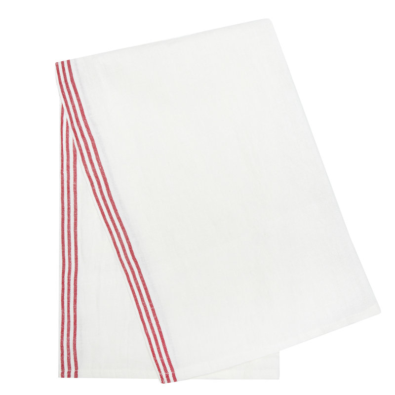 Alsace Striped Waffle Tea Towel, White/Red