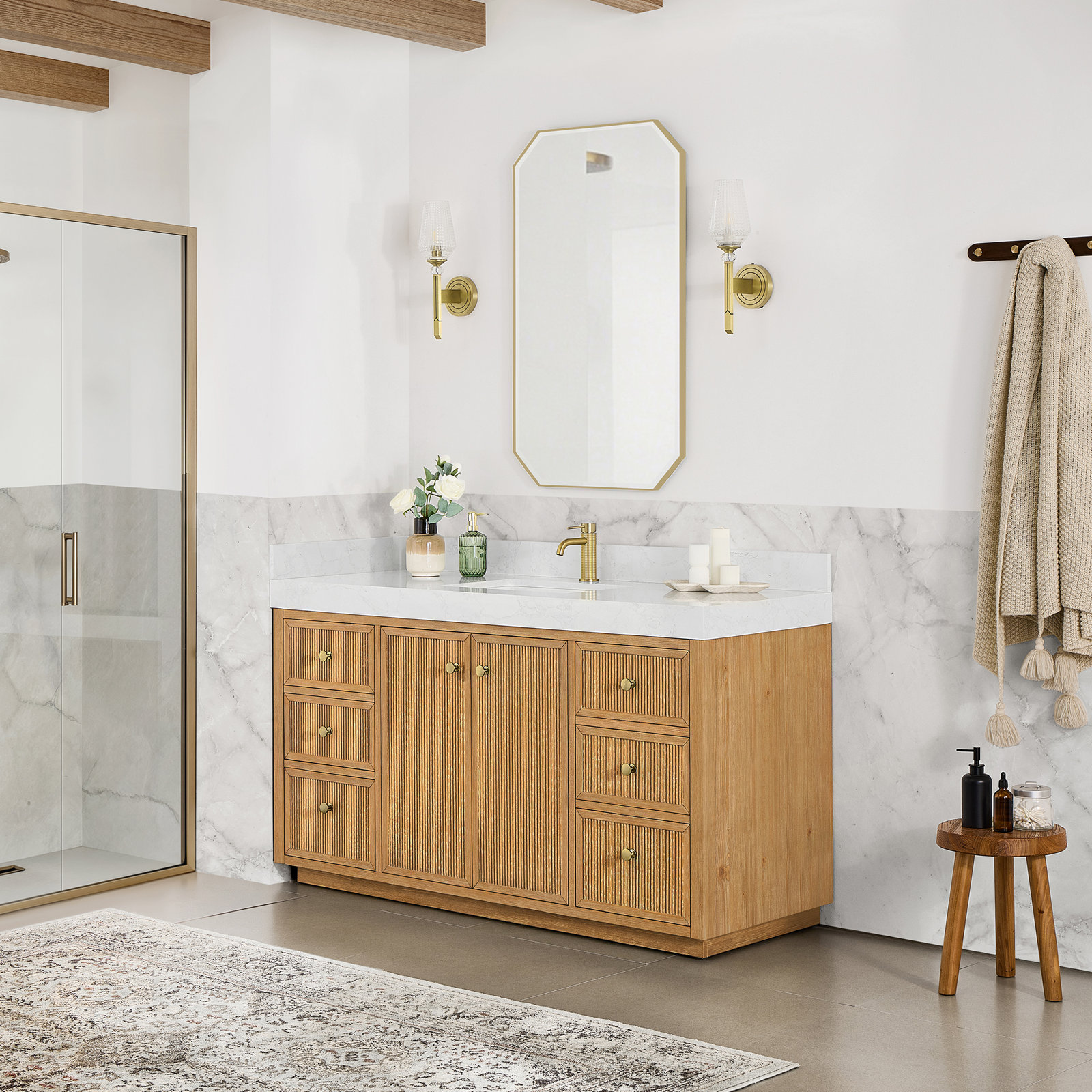 Thea 60" Single Bathroom Vanity, Fir Wood Brown