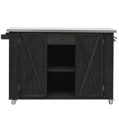 Outdoor Grill Cart With Stainless Steel Top, Towel Racks And Spice Racks And A Bottle Opener