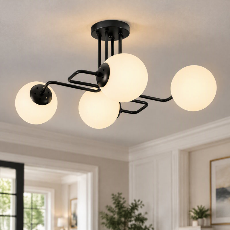 4-Light Sputnik Modern Linear Semi Flush Mount, 10.6" H x 26.8" W x 18.9" D, 4
