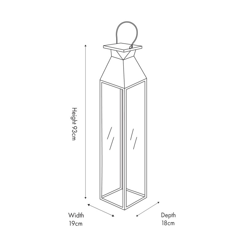 Metal Lantern, 93cm H x 19cm W x 93cm D, Black
