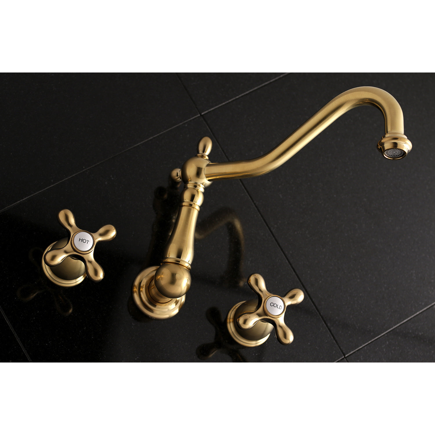 Kingston Brass Heritage Two-Handle 3-Hole Wall Mount Roman Tub Faucet, Satin Brass