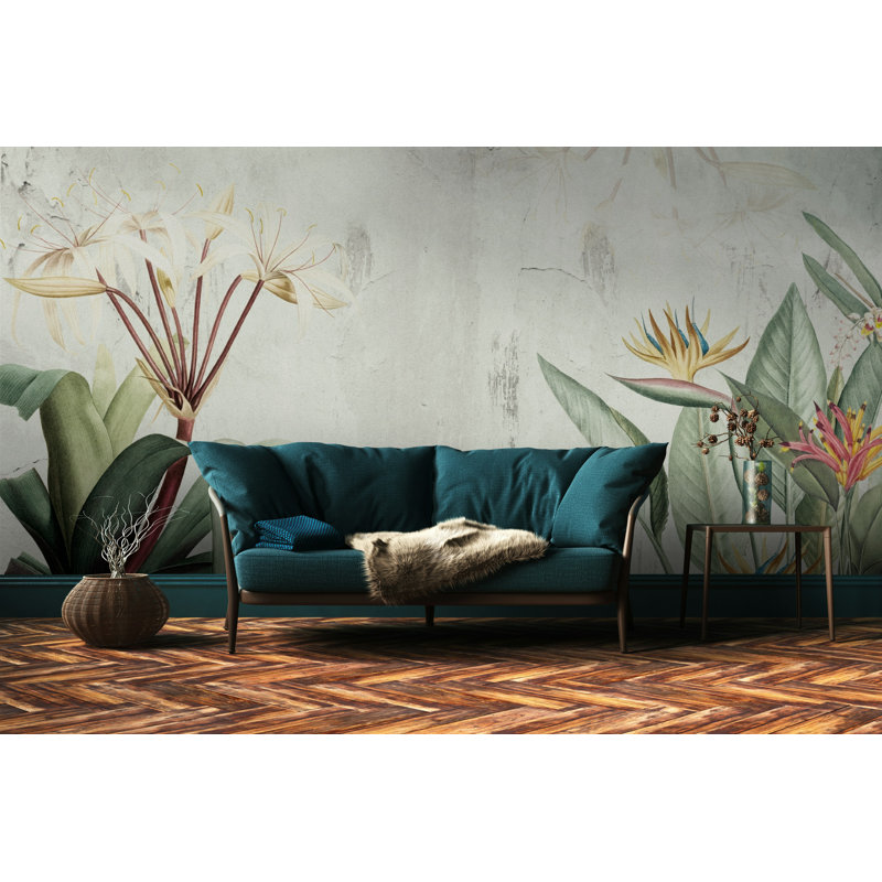 Papier peint vert botanique tropical, L 37 po x l 56 po