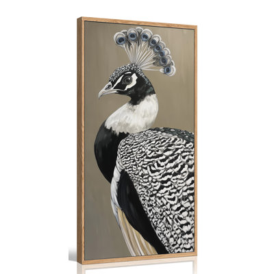 TEPakii, paon encadré, art mural, peinture de grand oiseau rétro, image classique de paon monochrome pour salon, chambre à coucher, décoration murale (24 po x 48 po)