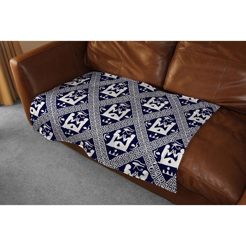 Couverture hieroglyphes égyptien, 65 po x 80 po, Bleu marine