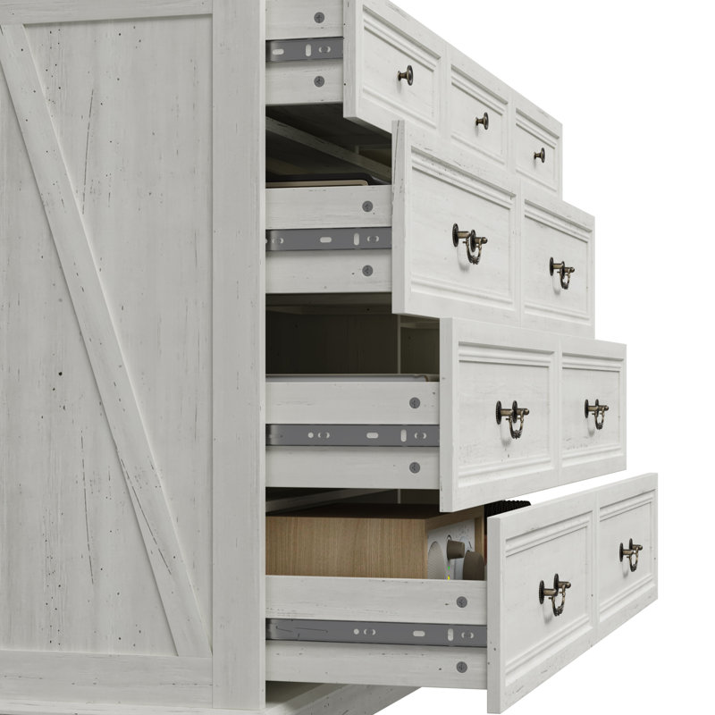 Commode de rangement classique à 9 tiroirs, Brun / grain de bois blanc