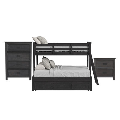 Guillot Kids Twin Over Full Bunk With Ladder And Trundle 3PC Bedroom Set In Charcoal