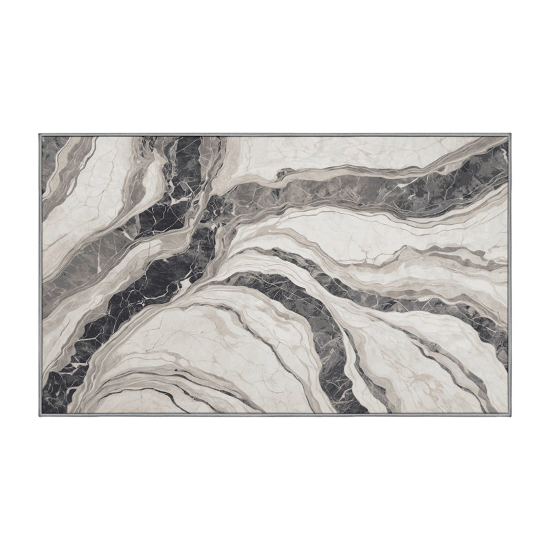 Machine Washable Grey Area Rug, Rectangle 3' x 5'