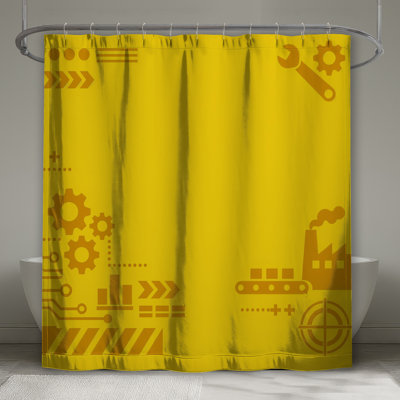 Rideaux de douche jaune à fond industriel très longs