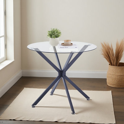 Table de salle à manger ronde en verre trempé de 35,4 pouces, pouvant accueillir de 1 à 4 personnes, petite table de cuisine avec pieds en métal robustes, idéale pour les salles à manger et les salons