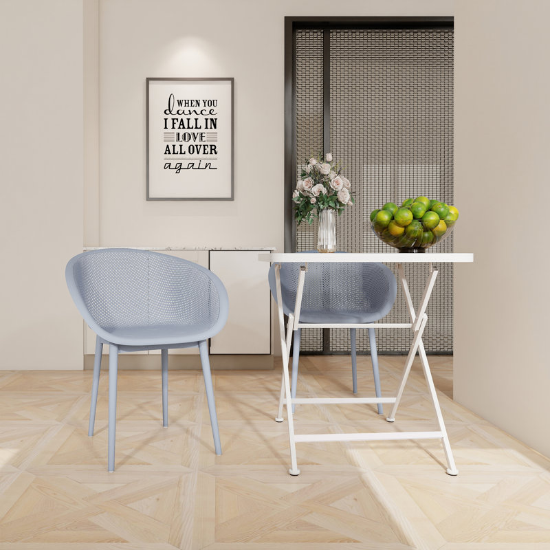 Ensemble bistro pour 2 personnes avec table en métal et chaises PP, Bleu clair bébé